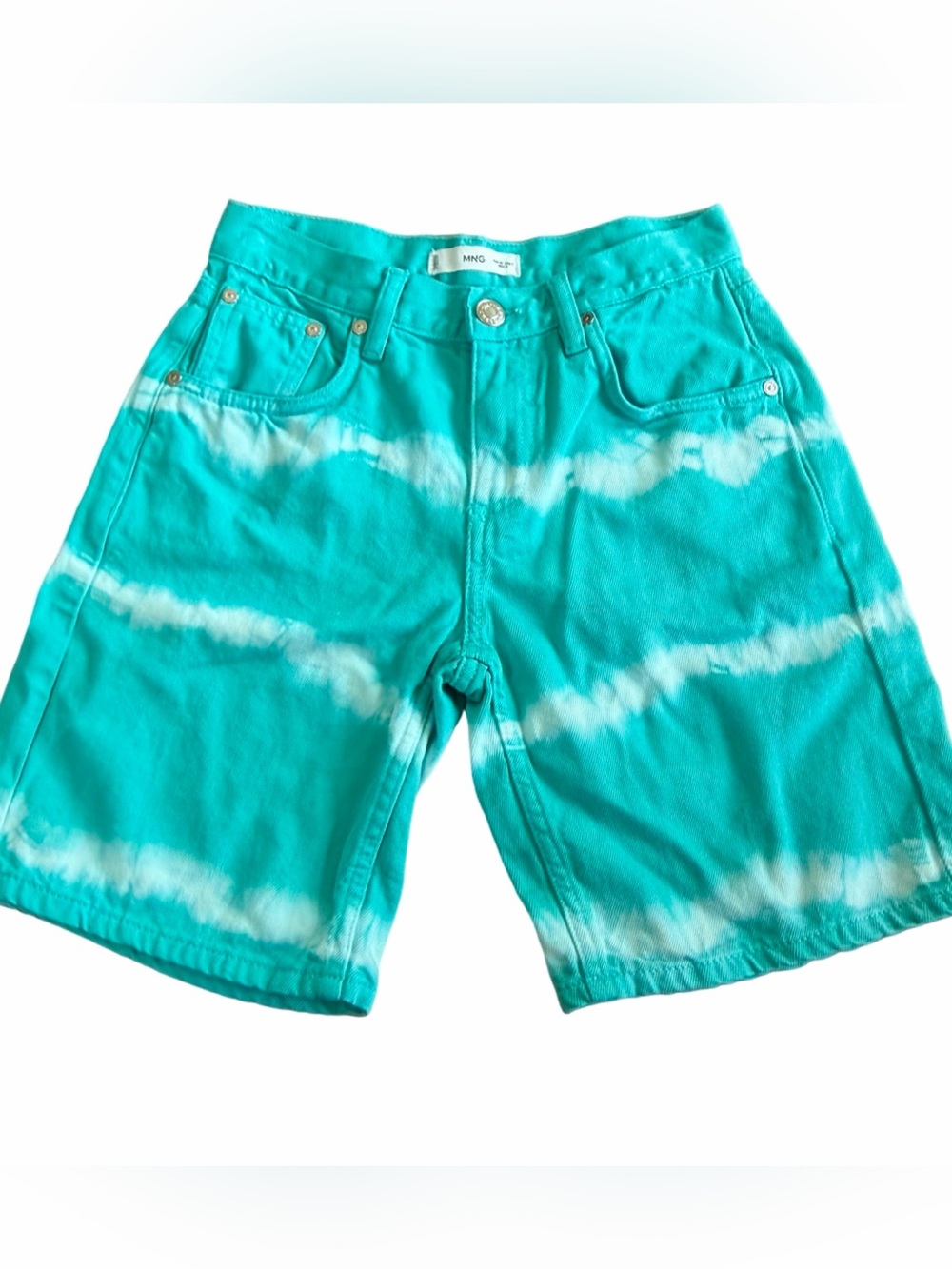 NWOT MNG Mango Teal Tie Dye Denim Shorts Size US 2 EUR 32 100% Cotton